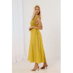 Sukienka maxi boho z szydełkową górą i wiązaniem