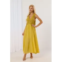 Sukienka maxi boho z szydełkową górą i wiązaniem