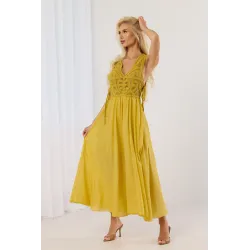 Sukienka maxi boho z szydełkową górą i wiązaniem