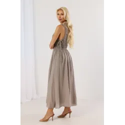 Sukienka maxi boho z szydełkową górą i wiązaniem