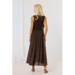 Sukienka maxi boho z szydełkową górą i wiązaniem