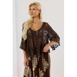 Ażurowa bluzka boho z szerokimi rękawami i frędzlami