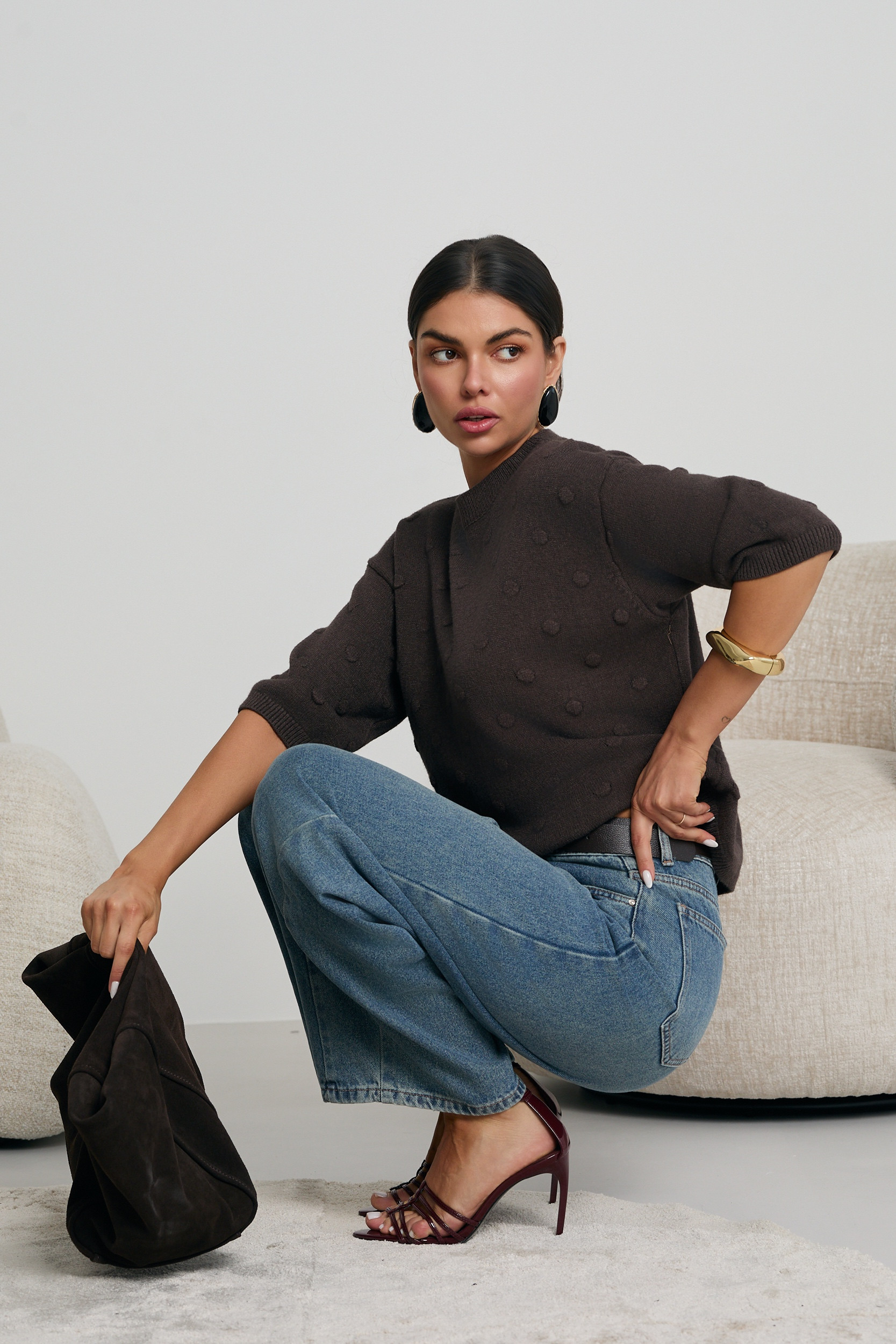 DZIANINOWY SWETER Z WZOREM BUBBLE