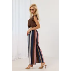 Spodnie wide leg w pionowe pasy z plecionym paskiem