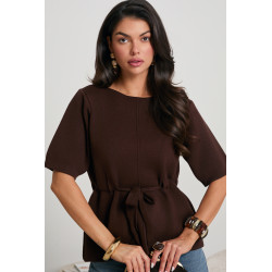 SWETER Z MODELUJĄCYM WIĄZANIEM W PASIE