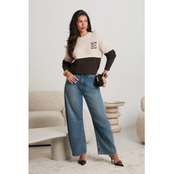 DWUKOLOROWY SWETER Z DEKORACYJNYM HAFTEM