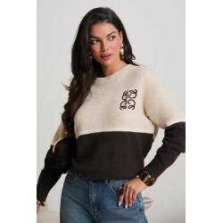 DWUKOLOROWY SWETER Z DEKORACYJNYM HAFTEM