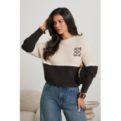 DWUKOLOROWY SWETER Z DEKORACYJNYM HAFTEM