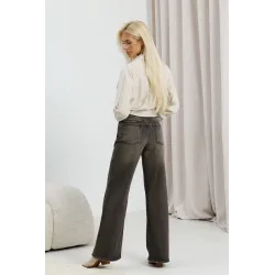 Szerokie jeansy wide leg z efektem sprania