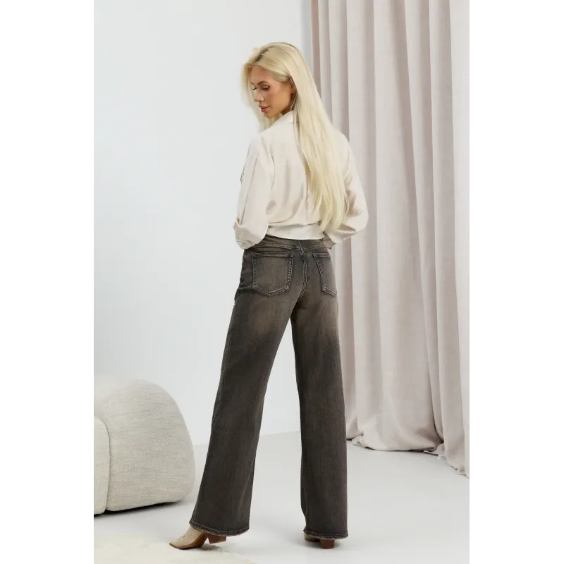 Szerokie jeansy wide leg z efektem sprania