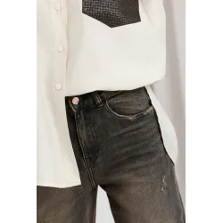 Szerokie jeansy wide leg z efektem sprania
