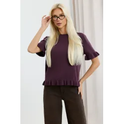 Sweter z krótkim rękawem wykończony falbankami