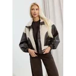Kurtka oversize z miękkim barankiem i wstawkami z ekoskóry