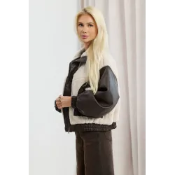 Kurtka oversize z miękkim barankiem i wstawkami z ekoskóry