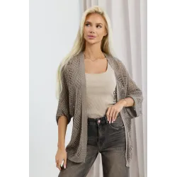 Ażurowy kardigan oversize z rękawem 3/4