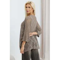 Ażurowy kardigan oversize z rękawem 3/4