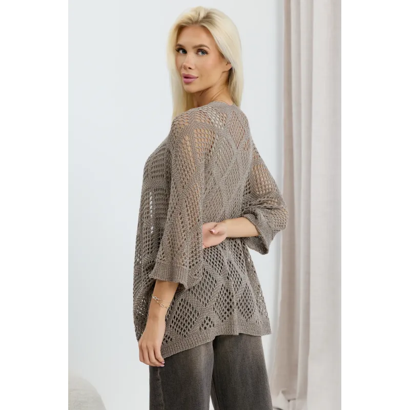 Ażurowy kardigan oversize z rękawem 3/4