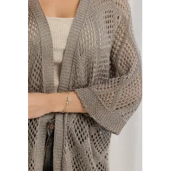 Ażurowy kardigan oversize z rękawem 3/4