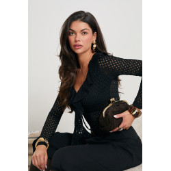 AŻUROWA BLUZKA BODY Z FALBANKĄ PRZY DEKOLCIE