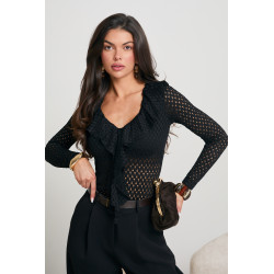 AŻUROWA BLUZKA BODY Z FALBANKĄ PRZY DEKOLCIE