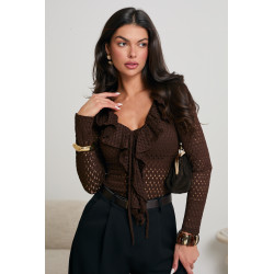 AŻUROWA BLUZKA BODY Z FALBANKĄ PRZY DEKOLCIE