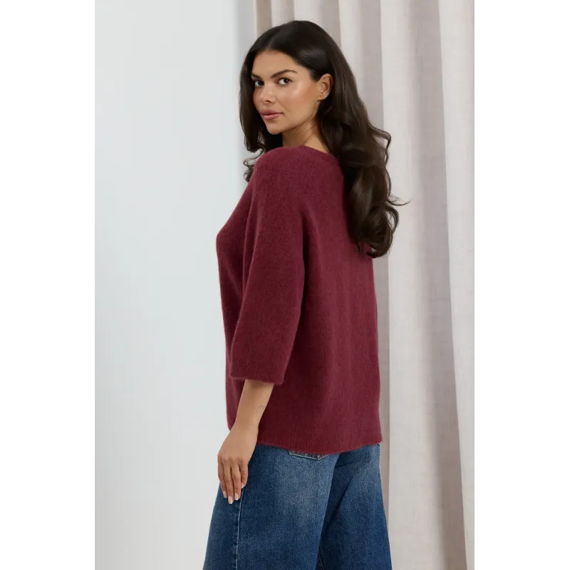 Miękki sweter oversize z rękawami 3/4