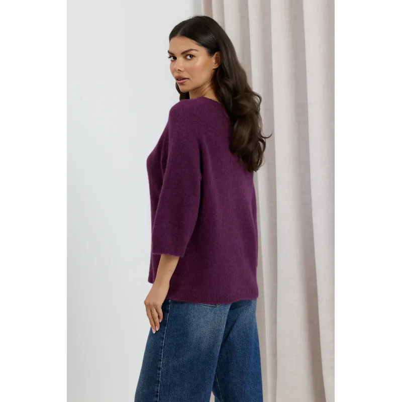 Miękki sweter oversize z rękawami 3/4
