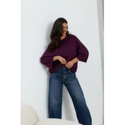 Miękki sweter oversize z rękawami 3/4