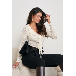 AŻUROWA BLUZKA BODY Z FALBANKĄ PRZY DEKOLCIE