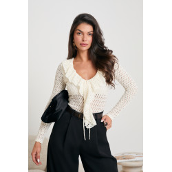 AŻUROWA BLUZKA BODY Z FALBANKĄ PRZY DEKOLCIE