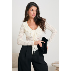 AŻUROWA BLUZKA BODY Z FALBANKĄ PRZY DEKOLCIE
