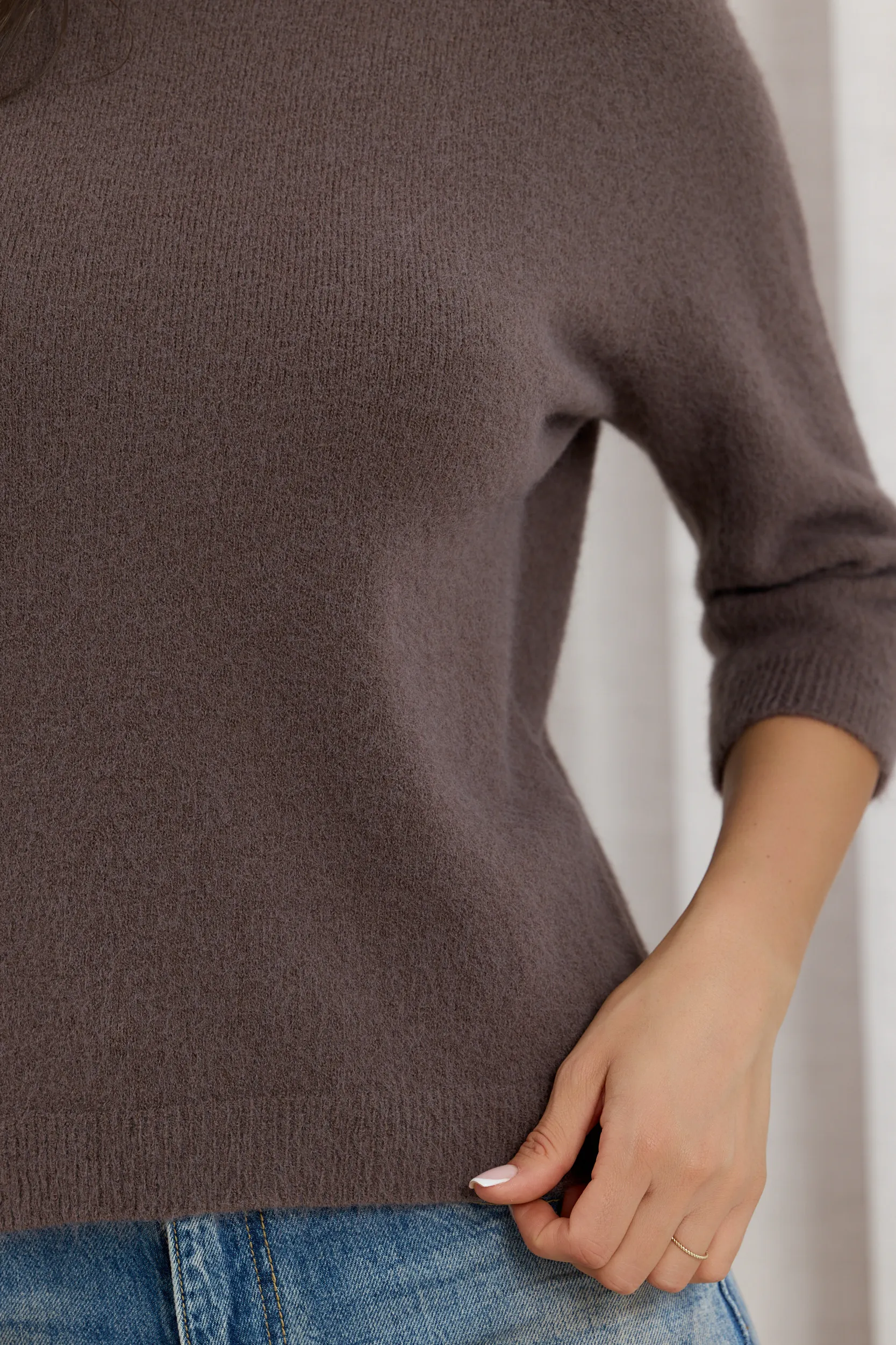 Dzianinowy sweter z rękawem 3/4