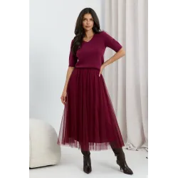 Tiulowa spódnica midi z gumką w pasie