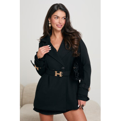 DWURZĘDOWY PŁASZCZ Z PASKIEM I OZDOBNYMI KLAMRAMI