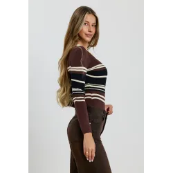 Prążkowane body polo w paski z ozdobnymi guzikami