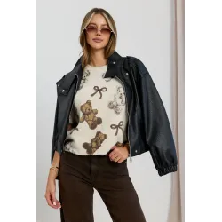 Sweter z krótkim rękawem w misie i kokardki