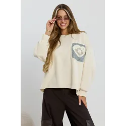 Bluza oversize z szydełkową naszywką