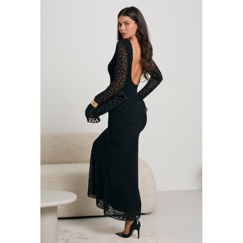 KORONKOWA SUKIENKA MAXI Z WYCIĘCIEM NA PLECACH