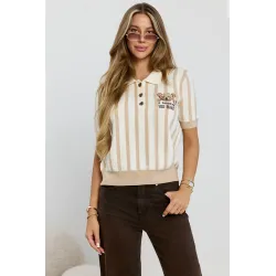 Sweter z kołnierzykiem polo i motywem misia