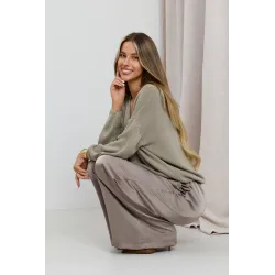 Satynowe spodnie wide leg z kieszeniami