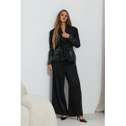 Satynowe spodnie wide leg z kieszeniami