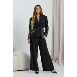 Satynowe spodnie wide leg z kieszeniami