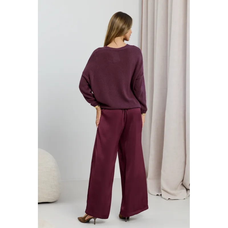 Satynowe spodnie wide leg z wysokim stanem