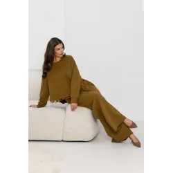 Dresowe spodnie wide leg z ażurowymi wycięciami