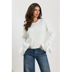 Rozpinany sweter z koszulowymi rękawami z kokardami