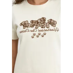 T-shirt z błyszczącym haftem i napisem