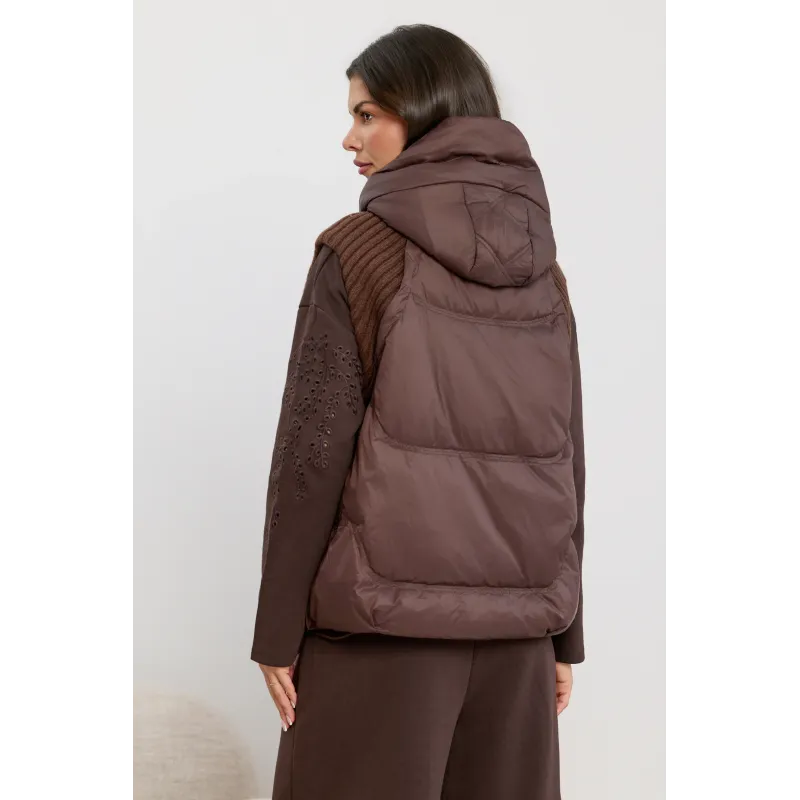Oversize'owa pikowana kamizelka z dzianinowymi wstawkami