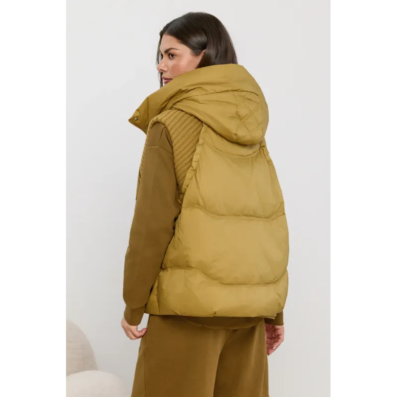 Oversize'owa pikowana kamizelka z dzianinowymi wstawkami