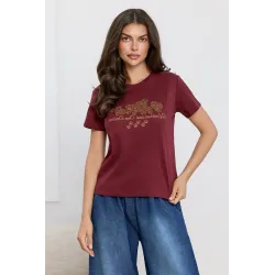 T-shirt z błyszczącym haftem i napisem
