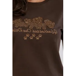 T-shirt z błyszczącym haftem i napisem